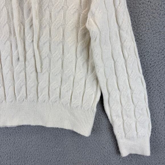 Cable Knit Sweater Womens Small Ivory Wool Blend Fisherman Cabin Outdoor Hoodie - Picture 4 of 10